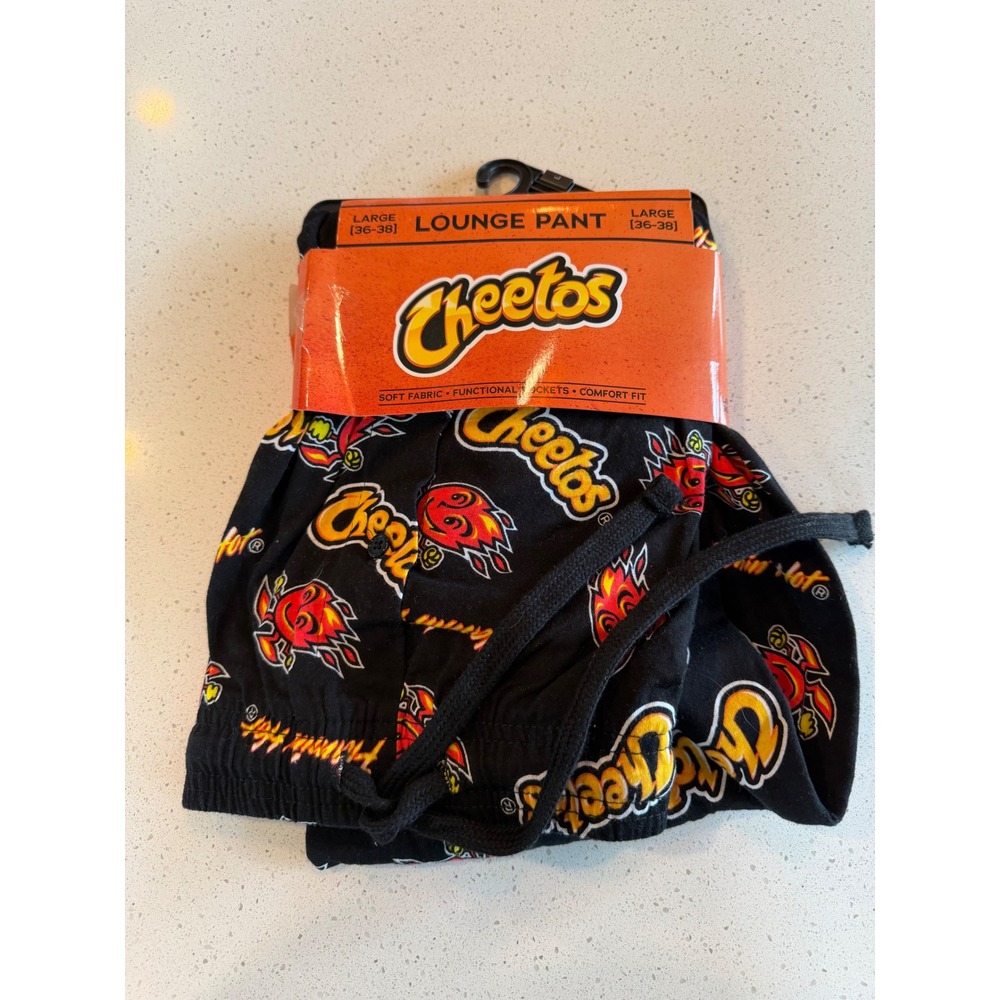 Cheetos Pants Mens Large 36-38 Black Flamin Hot Lounge Pajama Sleep Mad Engine